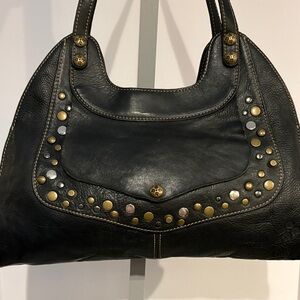 Patricia Nash Black Leather Shoulder Bag with Mixed Metal Studs
